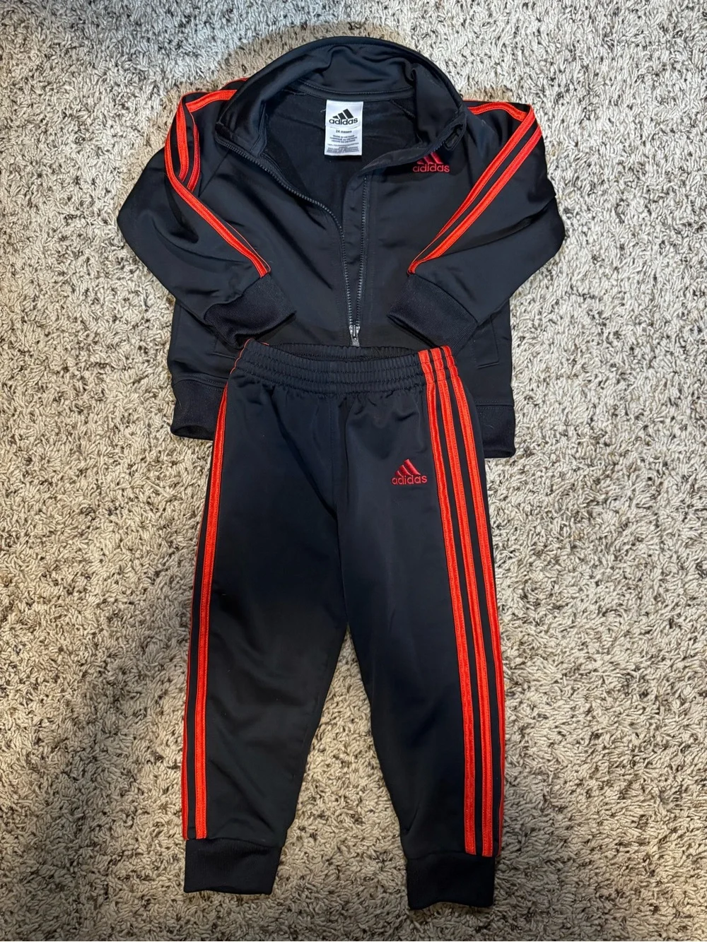 Adidas Toddler Tracksuit Black with Red Three-Stripe Detail